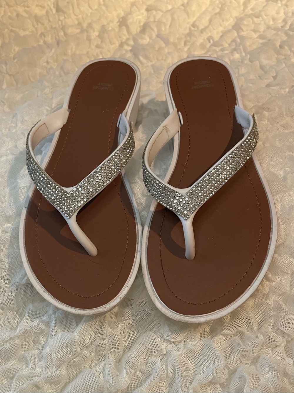 Girls Rhinestone White T-Strap Sandals